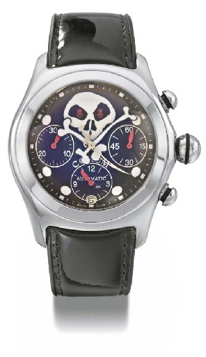 Corum. An unusual stainless steel limited edition tonneau-shaped self-winding water-resistant chronograph wristwatch with date