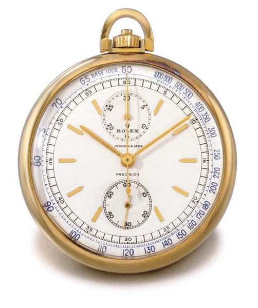 Rolex. An 18K gold openface chronograph keyless lever watch