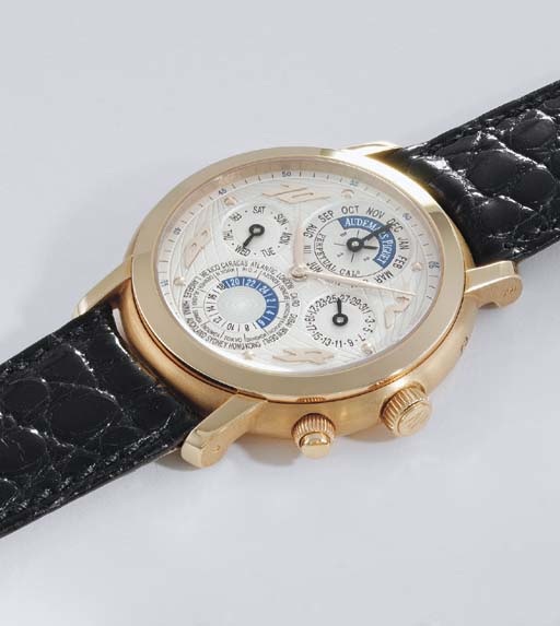 Audemars Piguet. A fine 18K pink gold self-winding perpetual calendar World Time wristwatch