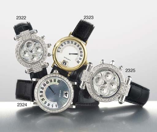 GERALD GENTA. A STAINLESS STEEL AUTOMATIC JUMP HOUR WRISTWATCH WITH MOTHER-OF-PEARL DIAL