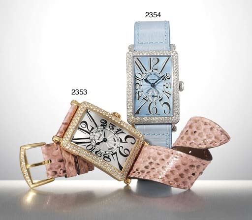 FRANCK MULLER. A LADY'S 18K GOLD & DIAMOND-SET RECTANGULAR WRISTWATCH