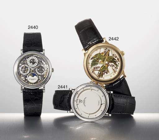 VACHERON CONSTANTIN. A FINE 18K GOLD AUTOMATIC WRISTWATCH WITH CLOISONNE ENAMEL DIAL