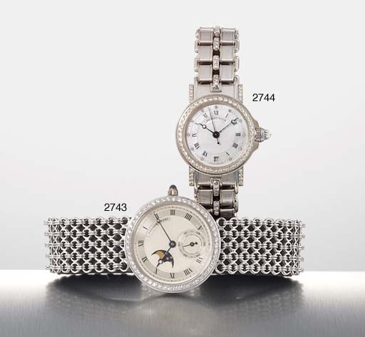 BREGUET. AN 18K WHITE GOLD AND DIAMOND-SET WRISTWATCH WITH BRACELET AND PHASES OF THE MOON