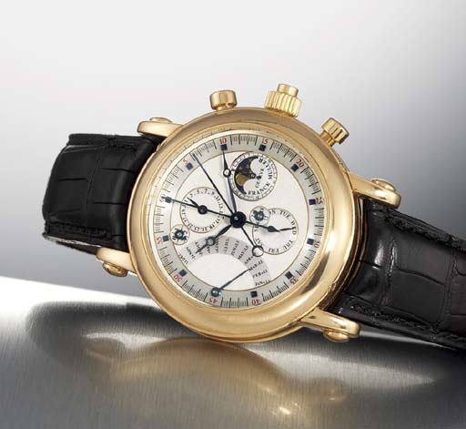 FRANCK MULLER. A FINE AND RARE 18K PINK GOLD PERPETUAL CALENDAR SPLIT SECOND CHRONOGRAPH TOURBILLON WRISTWATCH WITH RETROGRADE EQUATION OF TIME AND PHASES OF THE MOON