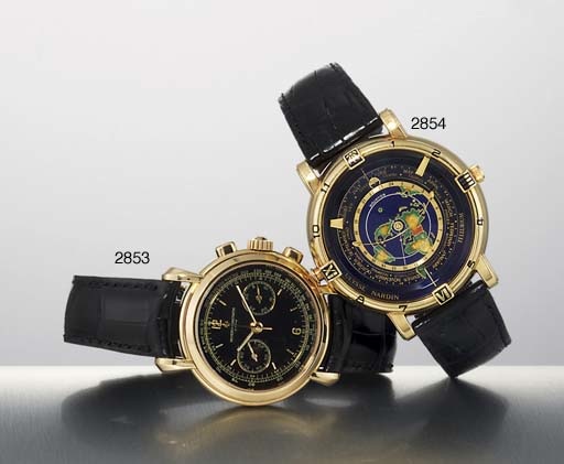 ULYSSE NARDIN. A FINE AND RARE 18K GOLD AUTOMATIC ASTRONOMICAL WRISTWATCH