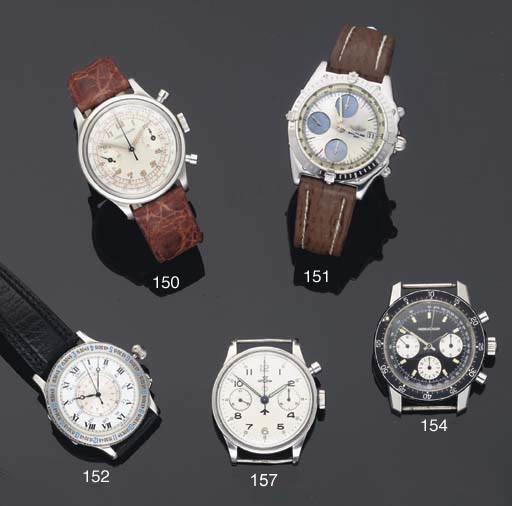 Jaeger LECoultre. A Stainless Steel Water Resistant Chronograph Wristwatch