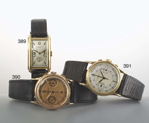 Patek Philippe. An 18ct Gold Rectangular Cased Wristwatch with curved stepped case