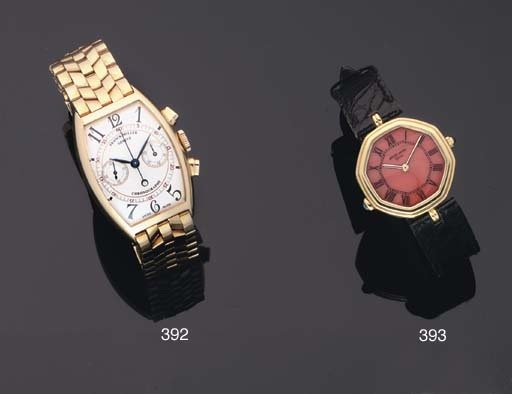 Franck Muller. An 18ct Pink Gold Tonneau Shaped Chronograph Wristwatch on Matching Gold Bracelet