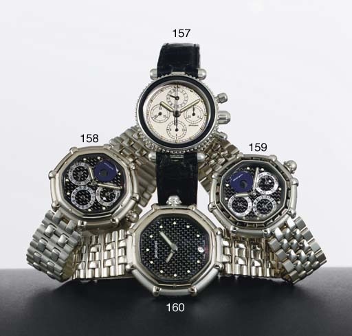 GERALD GENTA. AN 18K WHITE GOLD AND MOTHER-OF-PEARL OCTAGONAL PERPETUAL CALENDAR BRACELET WATCH WITH MOON PHASES