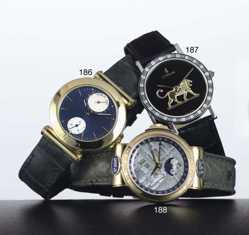 CORUM. A LIMITED EDITION 18K GOLD AND METEORITE AUTOMATIC WRISTWATCH WITH DATE AND MOON PHASES