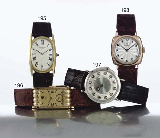 ROLEX. A 9K PINK GOLD CUSHION WRISTWATCH