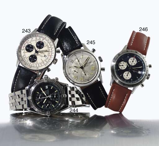 BREITLING. A STAINLESS STEEL AUTOMATIC CHRONOGRAPH WRISTWATCH WITH DATE AND SLIDE-RULE