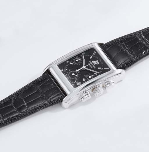 Audemars Piguet. A fine and large 18K white gold rectangular self-winding chronograph wristwatch with date