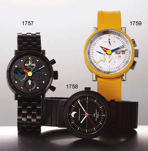 IWC. A BLACK TITANIUM AUTOMATIC WRISTWATCH WITH SWEEP CENTRE SECONDS, DATE, PHASES OF THE MOON AND COMPASS