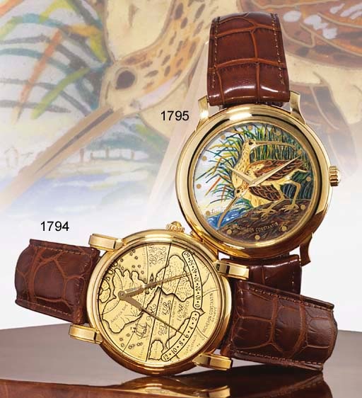 VACHERON CONSTANTIN. A FINE 18K GOLD AUTOMATIC DOUBLE RETROGRADE WRISTWATCH