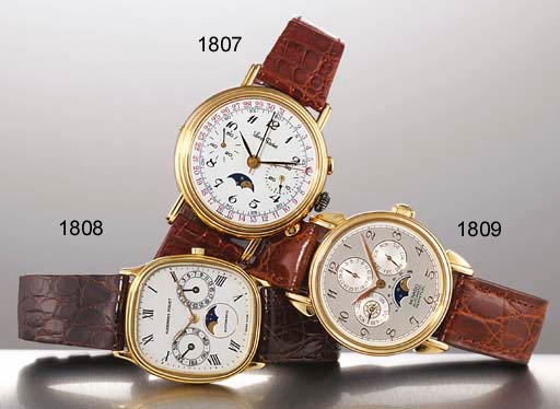 MOVADO. AN 18K GOLD AUTOMATIC PERPETUAL CALENDAR WRISTWATCH WITH PHASES OF THE MOON