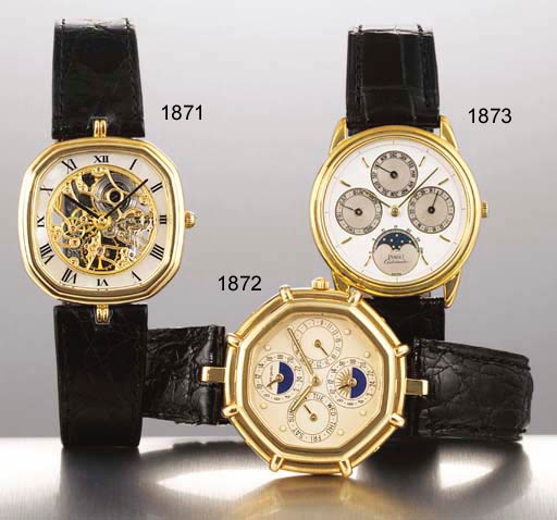 PIAGET. AN 18K GOLD AUTOMATIC TRIPLE CALENDAR WRISTWATCH WITH PHASES OF THE MOON