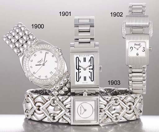 CHOPARD. AN 18K WHITE GOLD AND DIAMOND-SET TONNEAU-SHAPED WRISTWATCH WITH SWEEP CENTRE SECONDS, DATE AND BRACELET