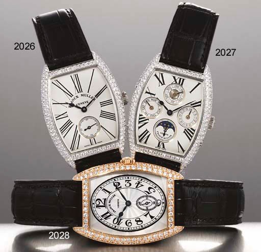 FRANCK MULLER. A PLATINUM AND DIAMOND-SET TONNEAU-SHAPED WRISTWATCH