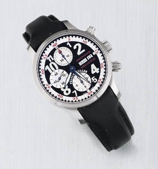 Franck Muller. A Stainless Steel Automatic Water Resistant Chronograph Wristwatch with World Time Indication
