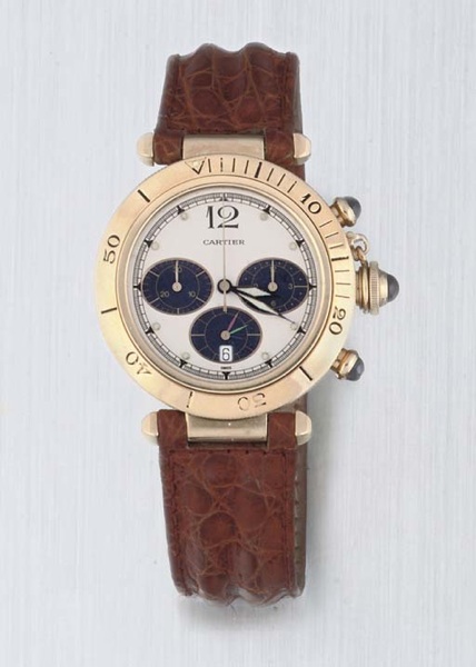 Cartier. An 18ct Gold Quartz Chronograph Water Resistant Wristwatch with date Indication