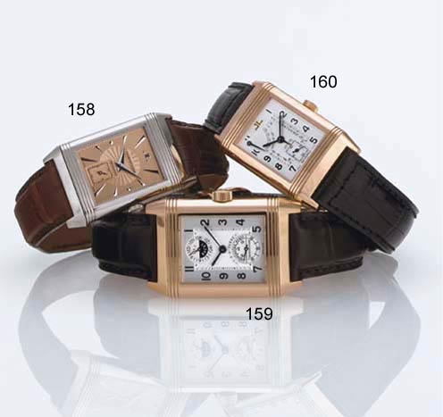 Jaeger-LeCoultre. An Oversized Limited Edition 18k Pink Gold Automatic Rectangular Reversible Wristwatch with Day and Night