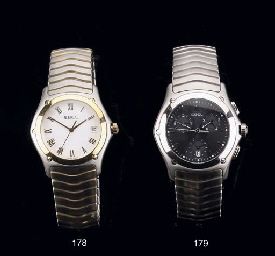 A QUARTZ STAINLESS STEEL AND GOLD WRISTWATCH, BY EBEL