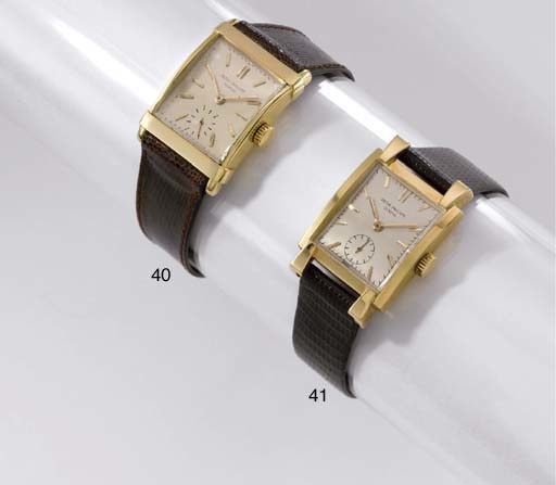 Patek Philippe. A fine and rare 18K gold rectangular curved wristwatch