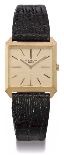 Patek Philippe. A fine and slim 18K gold square wristwatch