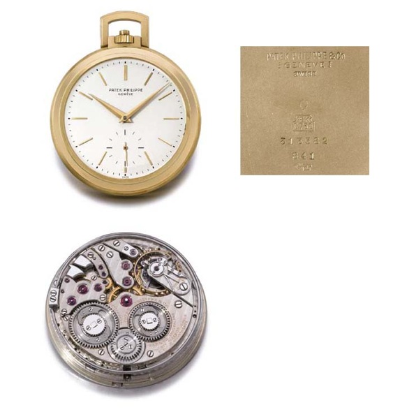 Patek Philippe. A very fine and rare 18K gold openface two-train trip minute repeating keyless lever watch