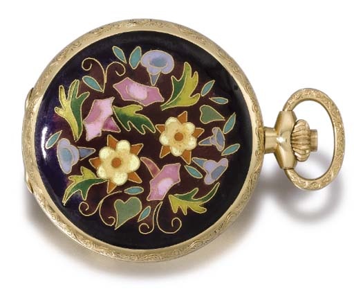 Patek Philippe. A very fine and unique 18K gold and cloisonne enamel hunter case keyless lever pendant watch