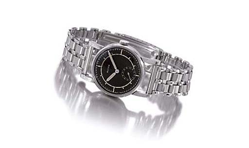Rolex. A fine stainless steel mid-size wristwatch with bracelet and black dial