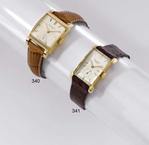 Patek Philippe. A fine and rare 18K gold rectangular curved wristwatch