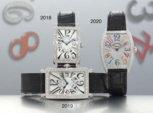 FRANCK MULLER. A LADY'S 18K WHITE GOLD AND DIAMOND-SET RECTANGULAR WRISTWATCH