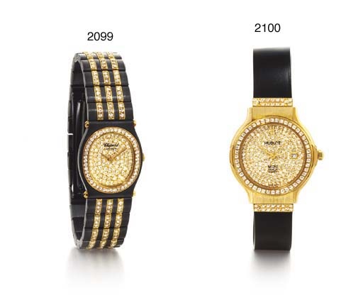 CHOPARD. A LADY'S BLACKENED STEEL, GOLD AND DIAMOND-SET TONNEAU-SHAPED WRISTWATCH WITH BRACELET