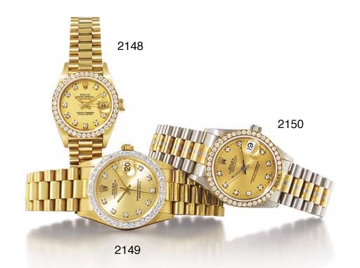 ROLEX. AN 18K GOLD AND DIAMOND-SET AUTOMATIC WRISTWATCH WITH SWEEP CENTRE SECONDS, DATE AND BRACELET