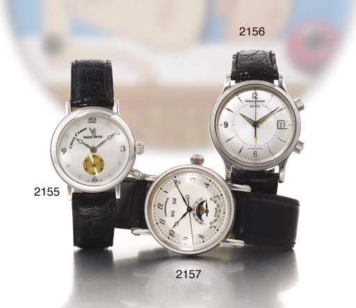 JAEGER-LECOULTRE. A STAINLESS STEEL WRISTWATCH WITH SWEEP CENTRE SECONDS, ALARM AND DATE