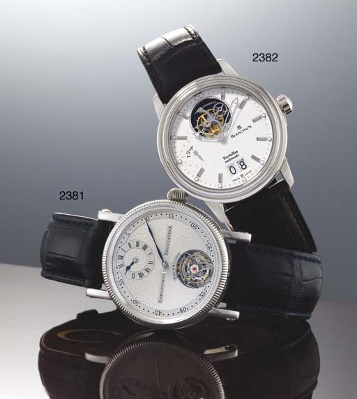 BLANCPAIN. A FINE LIMITED EDITION 18K WHITE GOLD AUTOMATIC TOURBILLON WRISTWATCH WITH POWER RESERVE AND DATE