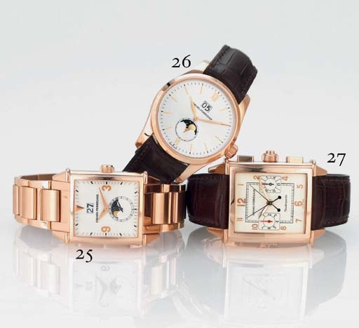 GIRARD-PERREGAUX. A LARGE 18K PINK GOLD AUTOMATIC WRISTWATCH WITH DATE AND MOON PHASES