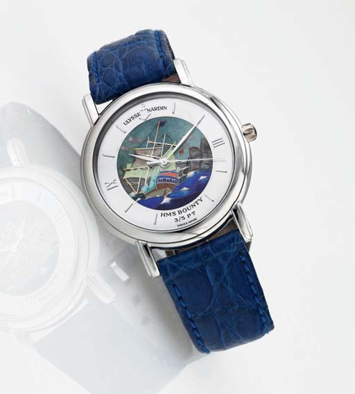 ULYSSE NARDIN. A FINE AND RARE LIMITED EDITION PLATINUM AUTOMATIC WRISTWATCH WITH CENTER SECONDS AND CLOISONN
