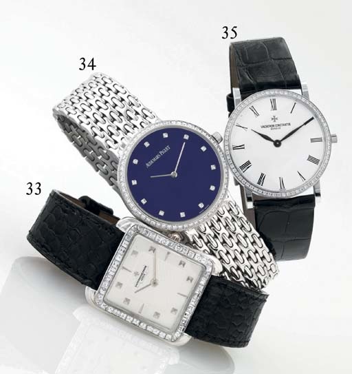 VACHERON CONSTANTIN. A FINE PLATINUM AND DIAMOND SQUARE WRISTWATCH