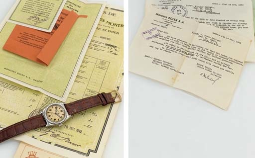 ROLEX. A RARE AND HISTORICALLY INTERESTING STAINLESS STEEL AUTOMATIC WRISTWATCH WITH CENTER SECONDS AND ORIGINAL DOCUMENTS