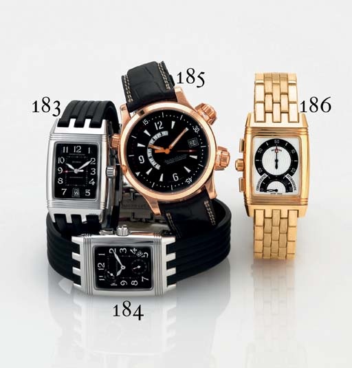 JAEGER-LECOULTRE. A STAINLESS STEEL RECTANGULAR REVERSIBLE DOUBLE- DIALED DUAL TIME WRISTWATCH WITH DATE, DAY/NIGHT AND 24 HOURS