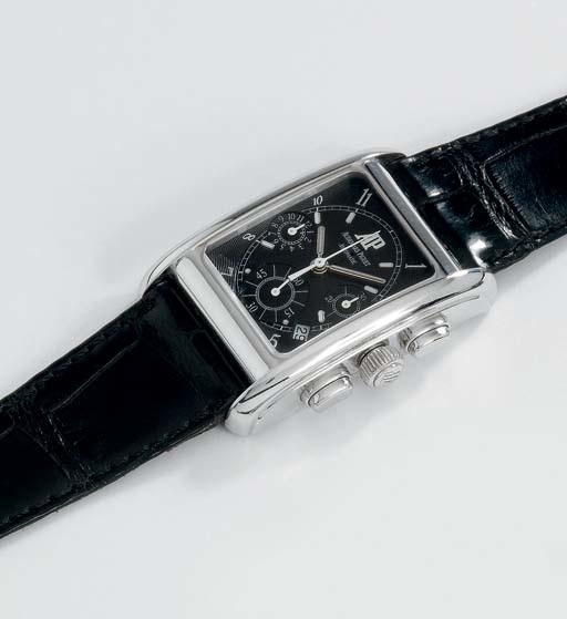 Audemars Piguet. A fine and large 18K white gold rectangular self-winding chronograph wristwatch with date