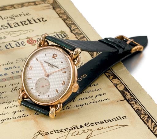 Vacheron Constantin. A fine and very unusual 18K pink gold wristwatch with two-tone silvered dial and fancy lugs