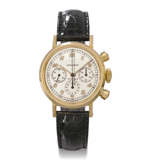 Movado. A fine and rare 18K gold water-resistant chronograph wristwatch with Breguet numerals