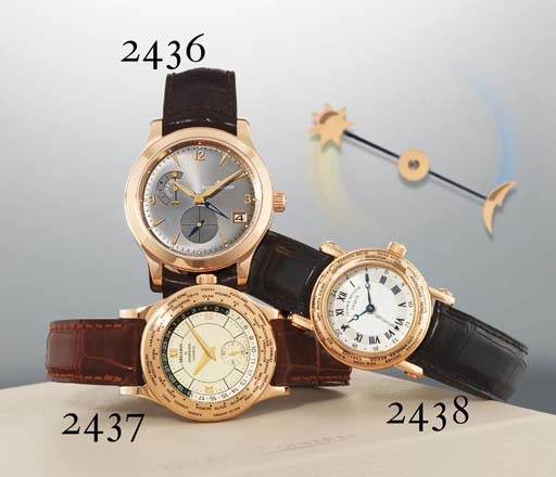 FRANCK MULLER. AN 18K PINK GOLD AUTOMATIC DUAL TIME ZONE AND WORLD TIME WRISTWATCH