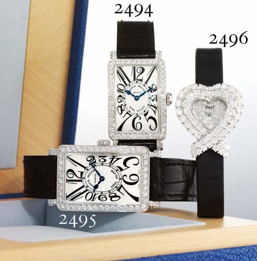 FRANCK MULLER. A LADY'S 18K WHITE GOLD AND DIAMOND-SET RECTANGULAR WRISTWATCH