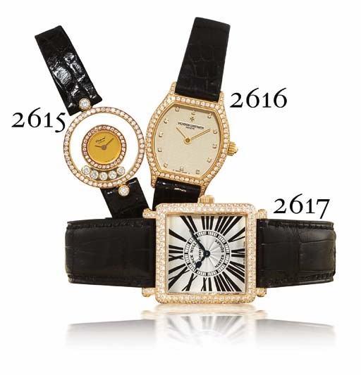 FRANCK MULLER. AN 18K PINK GOLD AND DIAMOND-SET SQUARE WRISTWATCH