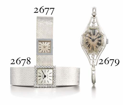PATEK PHILIPPE. A LADY'S 18K WHITE GOLD AND DIAMOND-SET SQUARE WRISTWATCH WITH BRACELET
